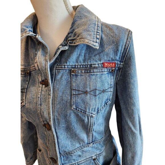 Vintage 90s Mudd Mid Length Jean Jacket Size M Blue Denim Grunge - Picture 2 of 7